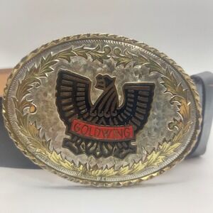 Goldwing Eagle Western Belt Black Leather Silver Gold Tone Mens Size‎ 38